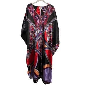 Sante Classics Women's Black resort Mumu Kaftan swim cover up One Size